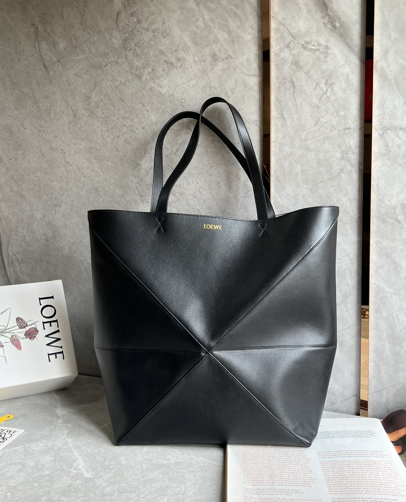 Loewe XL Puzzle Fold Tote in Shiny Calfskin Black